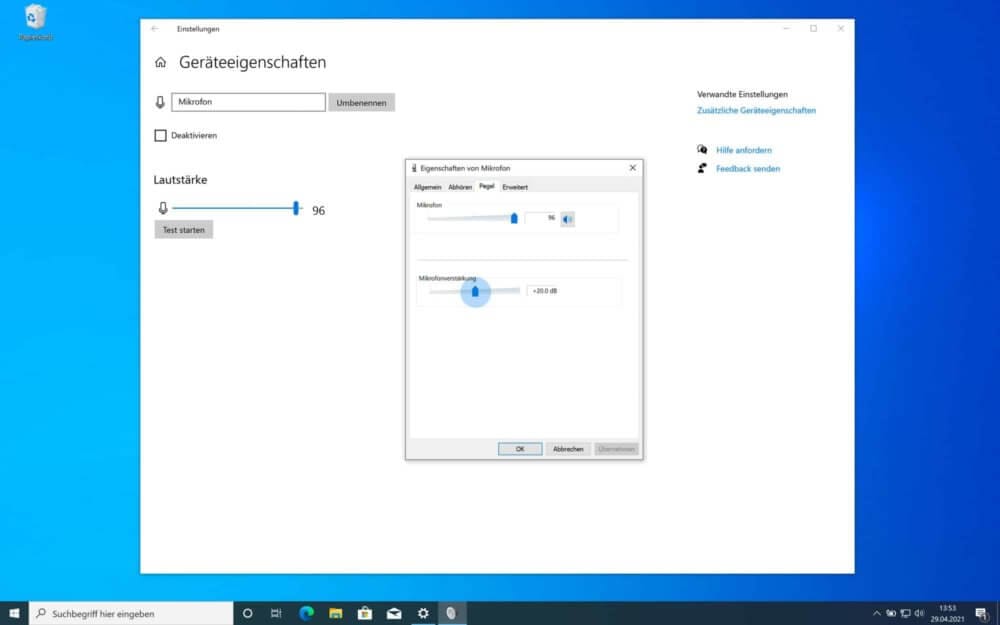 Windows 10 Mikro Aufnahme verstärken