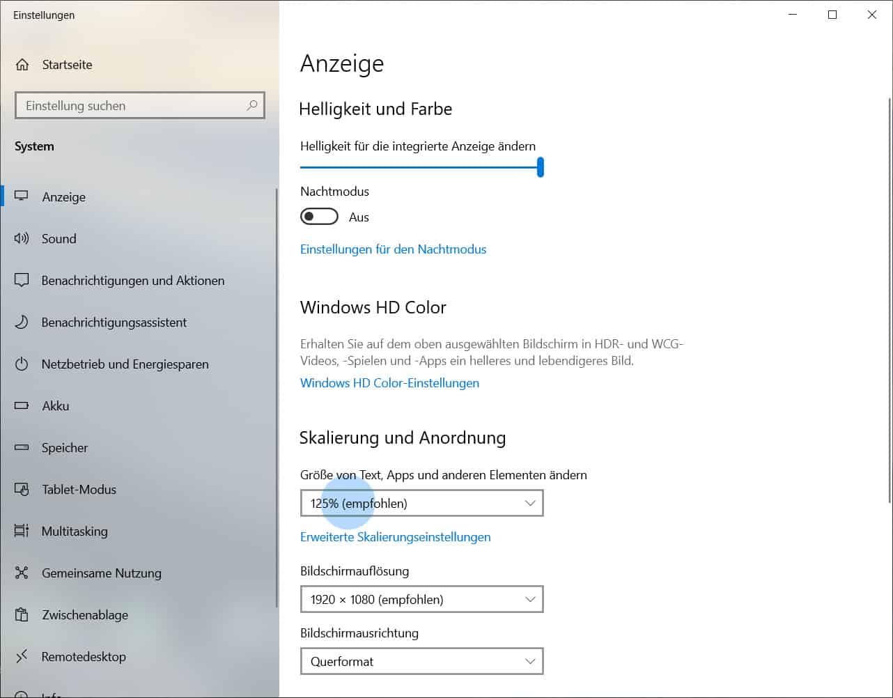 Skalierung ändern wenn unter Windows 10 Schrift unscharf