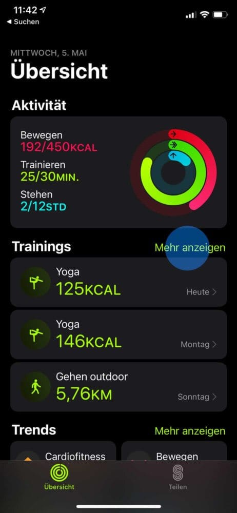 Trainings App auf der Apple Watch öffnen