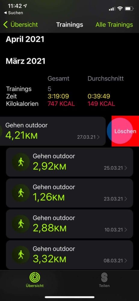 Apple Watch Training löschen