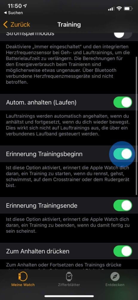Automatisches Training aktivieren