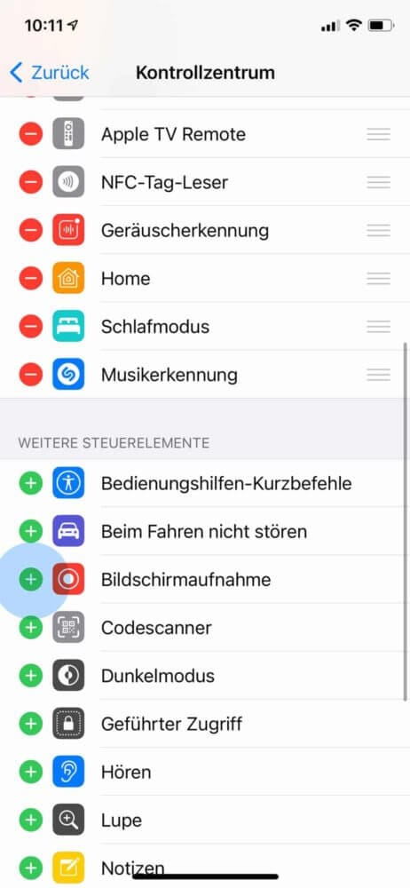 Bildschirmaufnahme am iPhone aktivieren