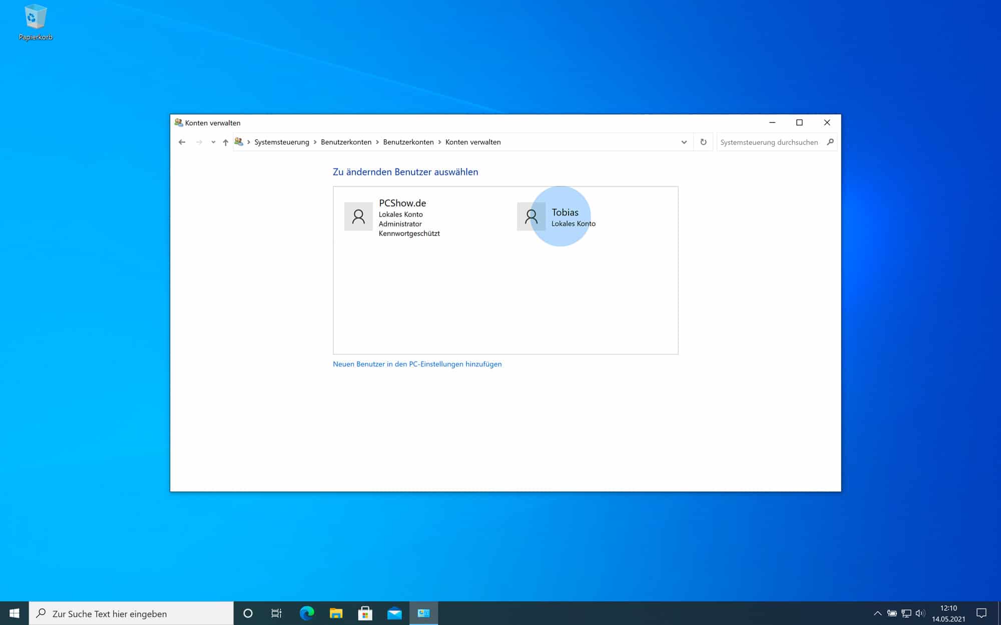 Windows 10 Benutzer auswählen
