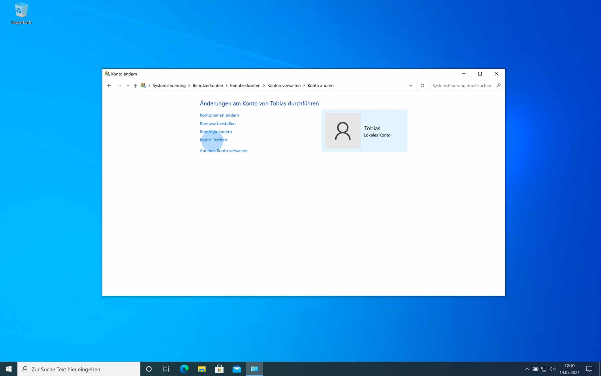 Nutzer auswählen und Windows 10 Benutzer löschen