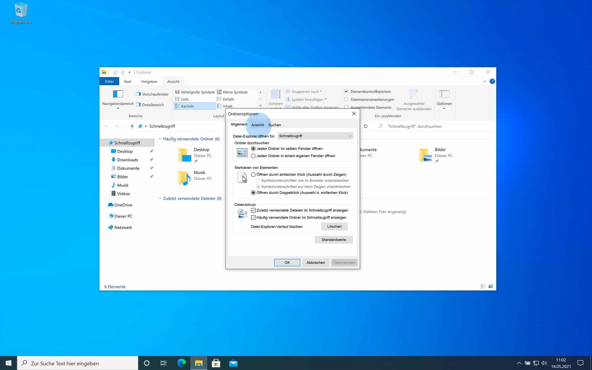 Windows 10 versteckte Ordner anzeigen über Ordneroptionen