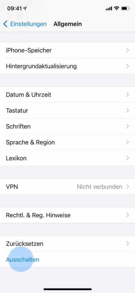 Smartphone ausschalten auswählen