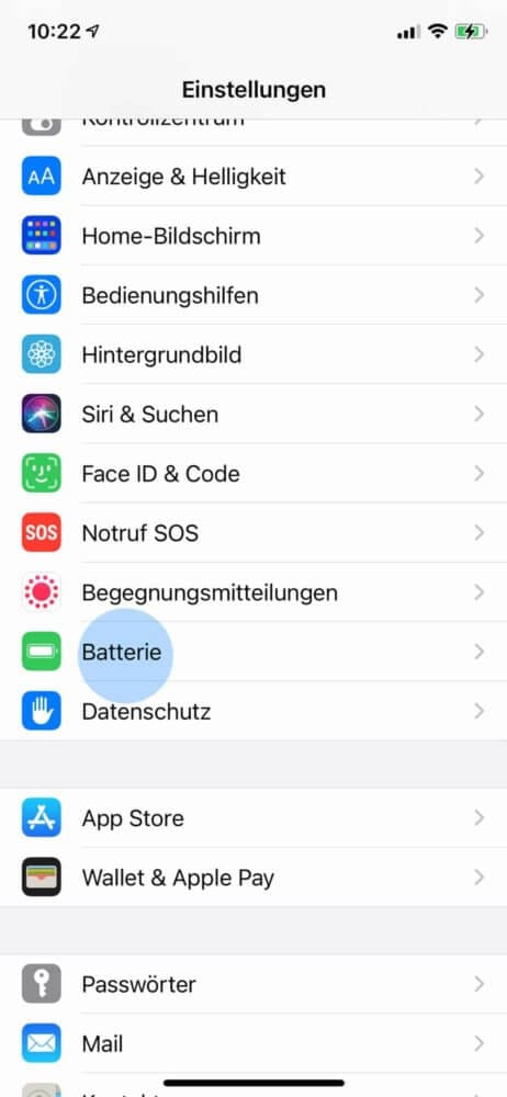 Erneut die Batterie-Einstellungen öffnen