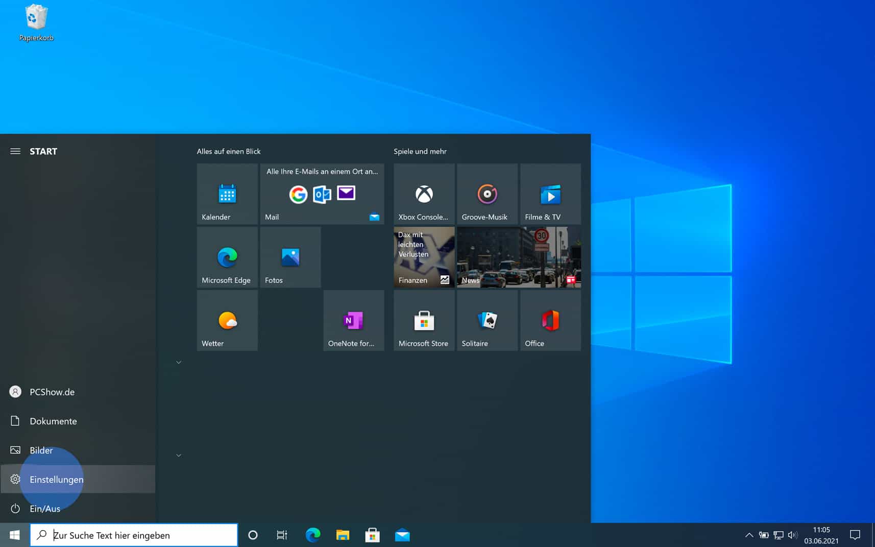 Einstellungen von Windows 10 öffnen
