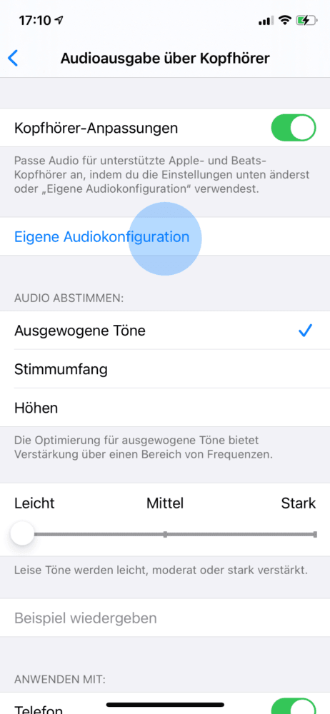 Apple Kopfhörer Audio anpassen