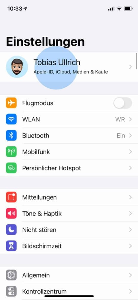 Profil in den Einstellungen öffnen