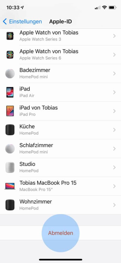 Vom Account abmelden