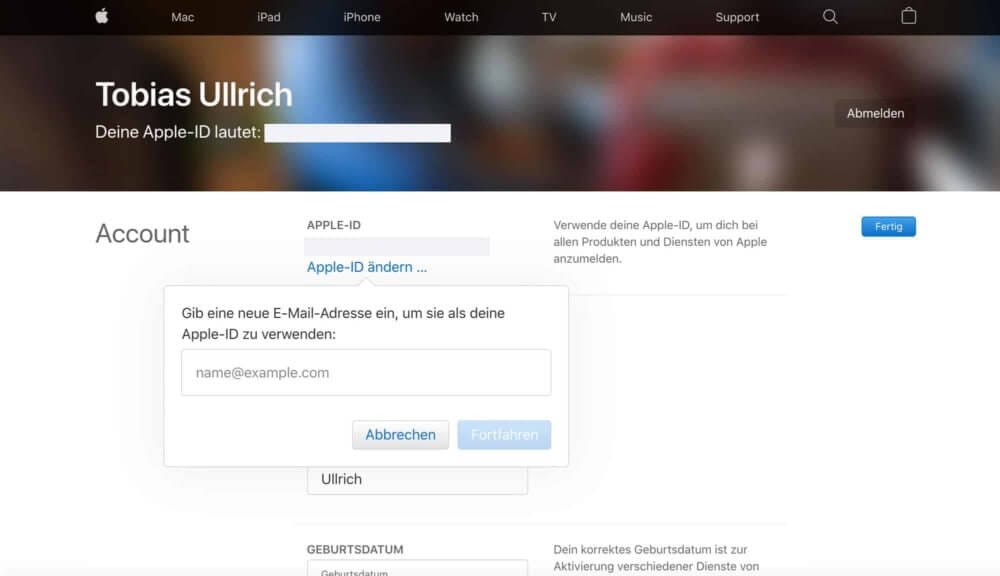 Apple ID ändern