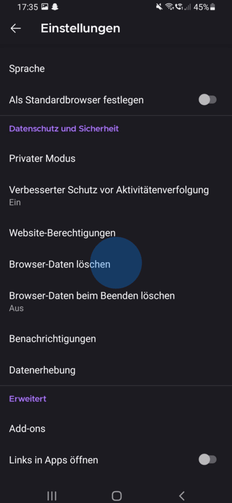 Browserdaten in deinem Firefox Browser löschen