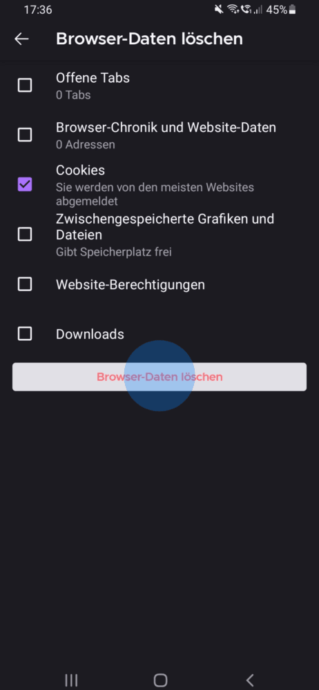Alle Cookies im Firefox Browser auf deinem Android Gerät löschen