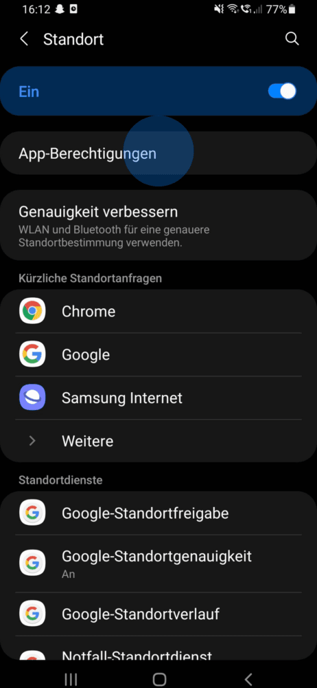 Hier aktivierst du den Standort-Zugriff