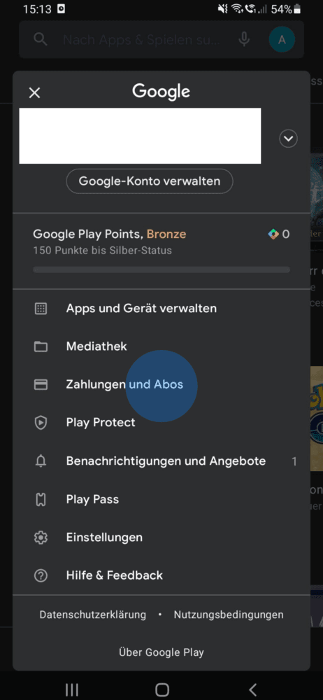 Zahlungsdaten bei mein Gerät einrichten Android