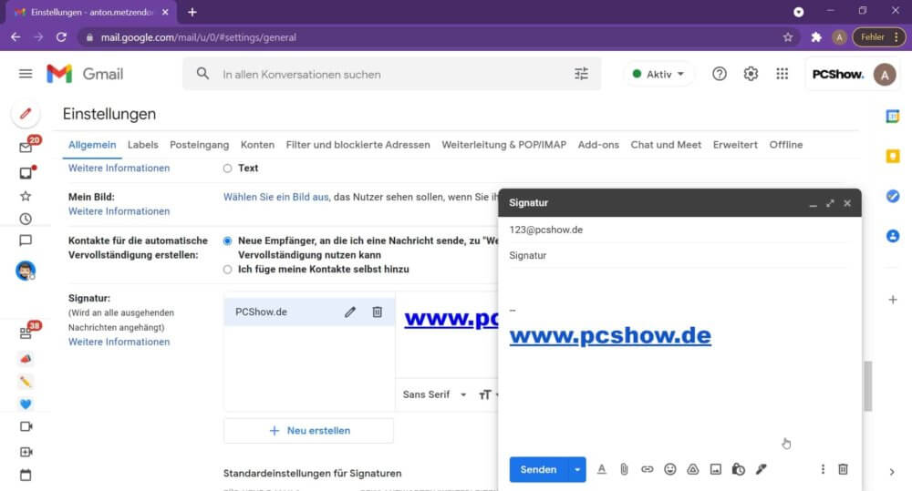 Auf deinem Email Konto eine Unterschrift einfügen