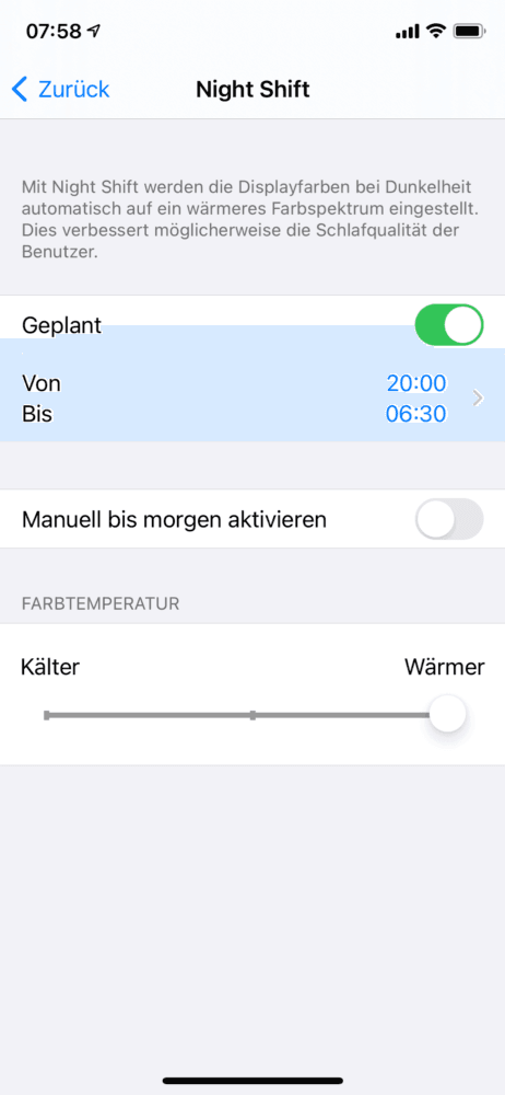 Am iPhone Night Shift aktivieren