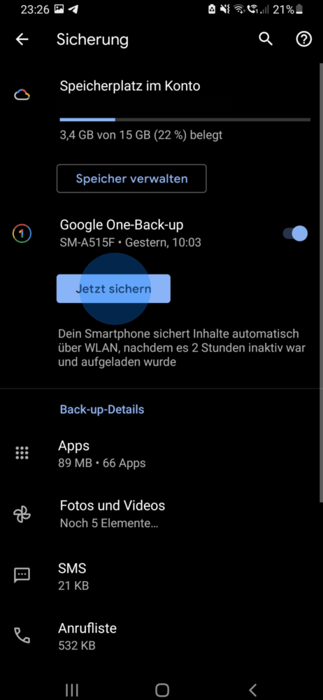 Backup auf dem Handy erstellen