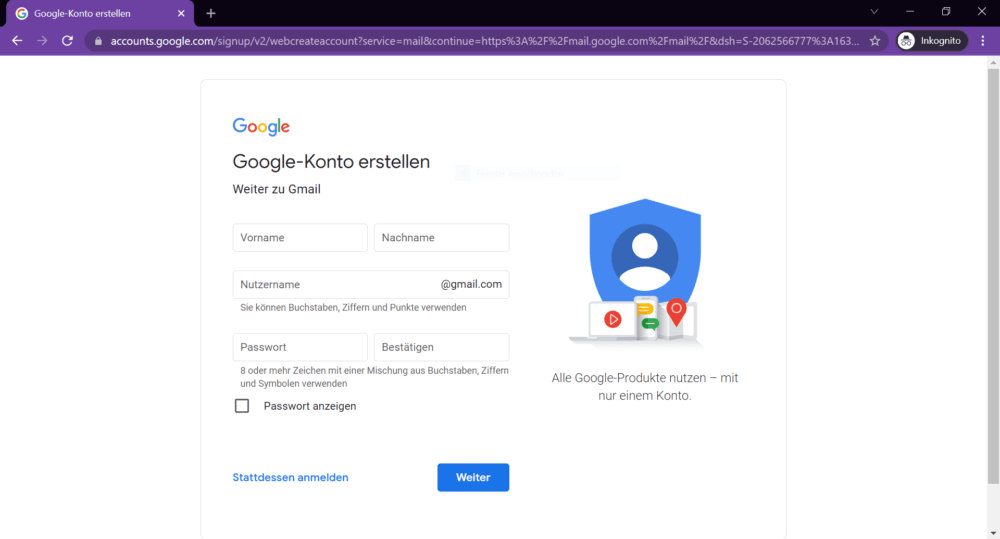 Gmail Registrierung - So geht's