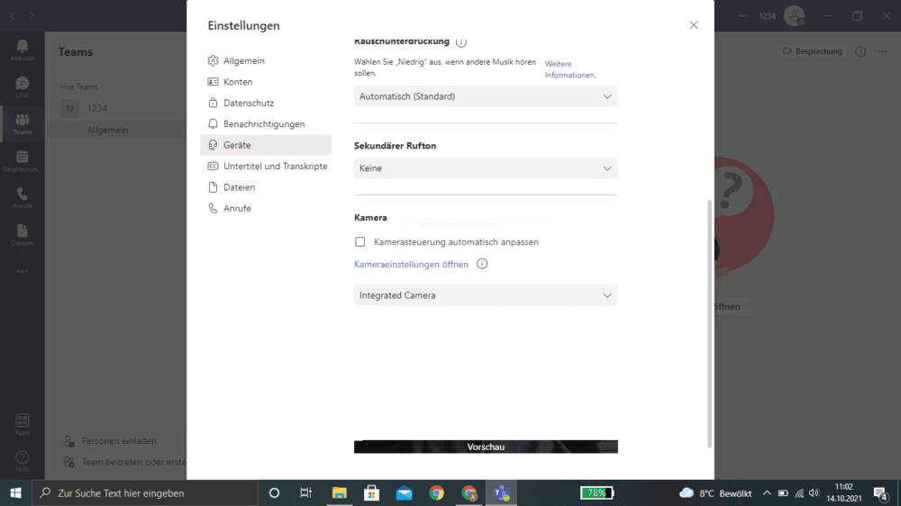 Microsoft Teams Kamera Einstellungen ändern
