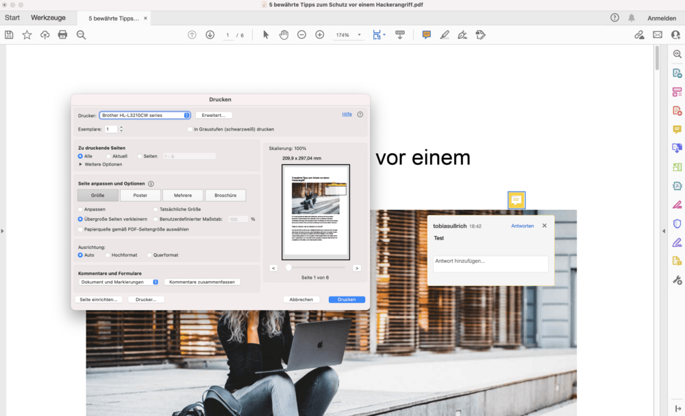 Schnell und einfach PDF mit Kommentaren drucken