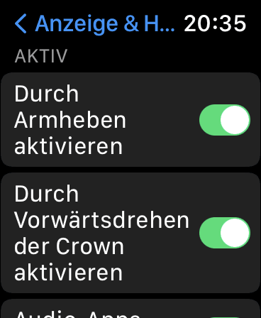 Durch Armheben Funktion aktivieren 