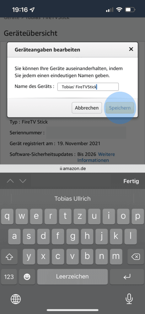 Über die Amazon-Seite Namen ändern
