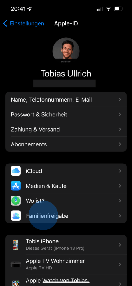 Apple Familienfreigabe auswählen
