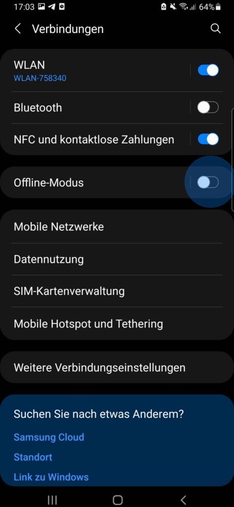 Am Android Handy Flugmodus einschalten