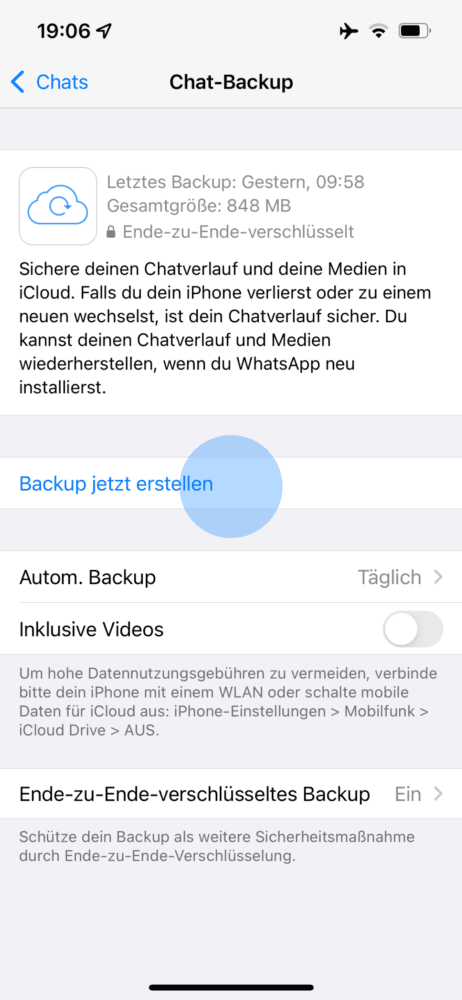 Chat Backup auf iPhone erstellen