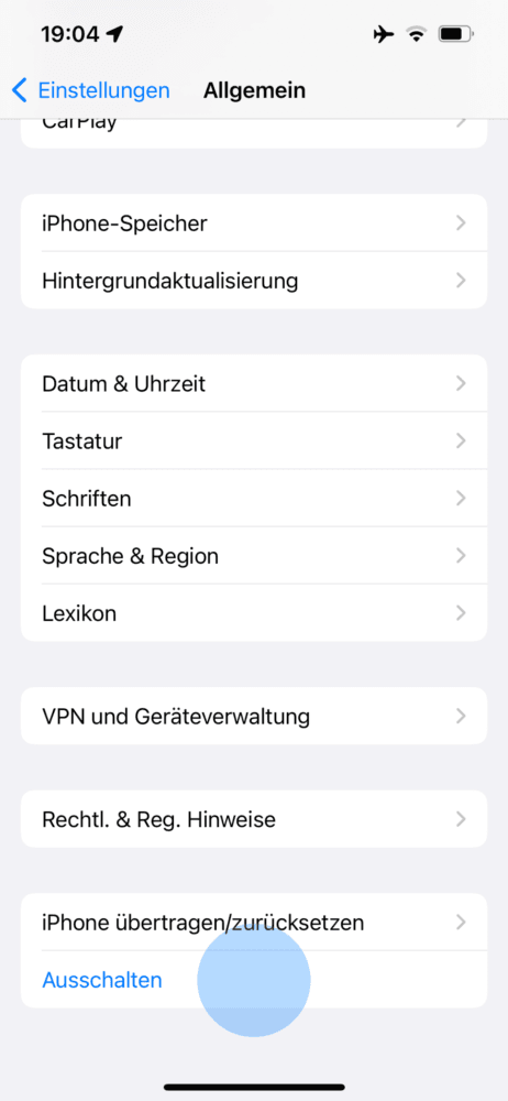 Apple Smartphone ohne Home Knopf herunterfahren