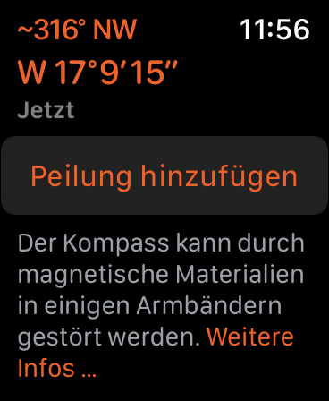 In der Kompass App Peilung einstellen