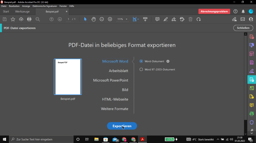 So kannst du das PDF Format ändern