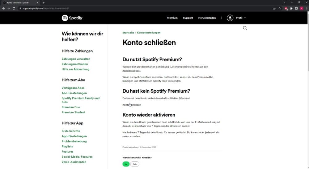 Konto schließen im Browser
