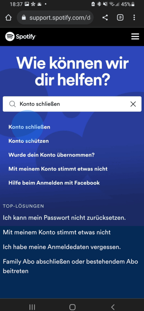 Spotify Account löschen am Smartphone