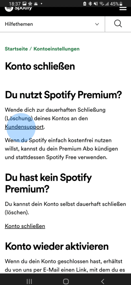 Am Handy Konto schließen