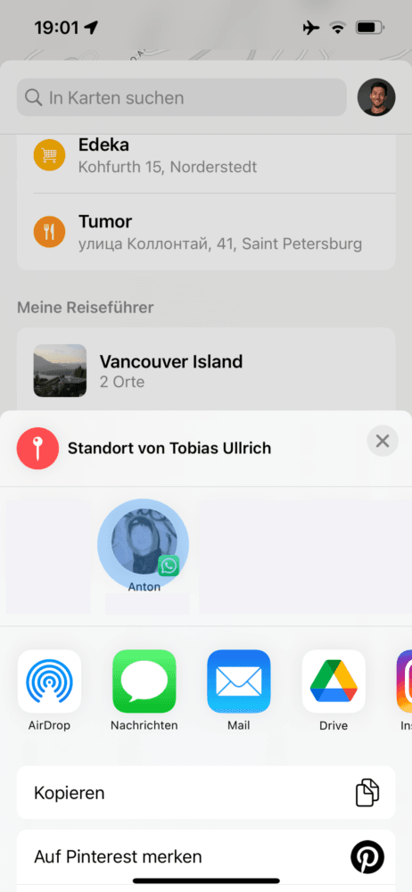 Lage an Kontakte schicken