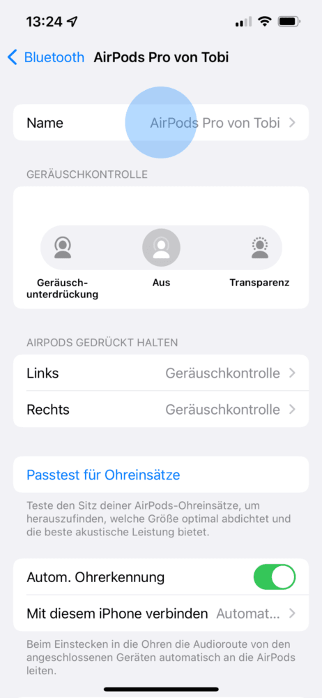 In den Einstellungen AirPods umbenennen