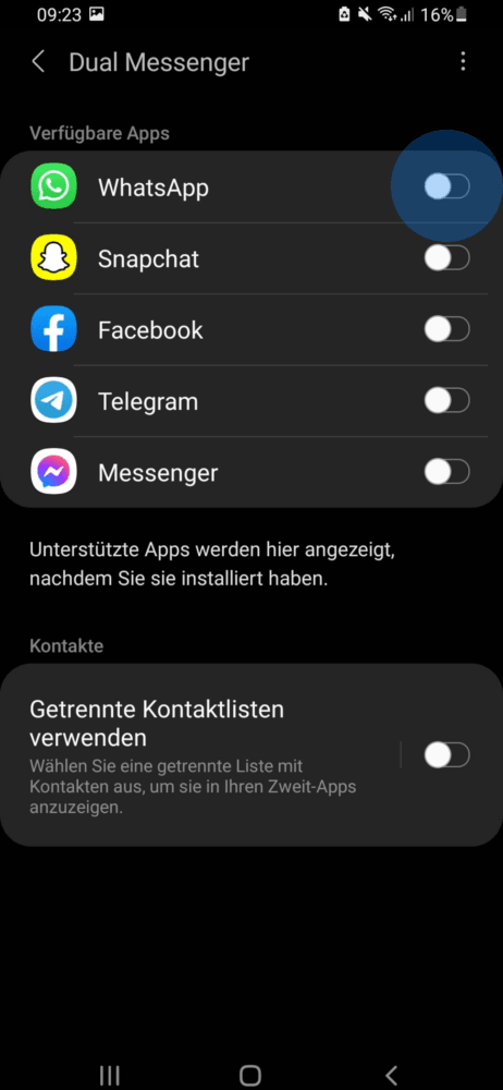 Auf dem Android-Gerät Dual SIM bei WhatsApp installieren