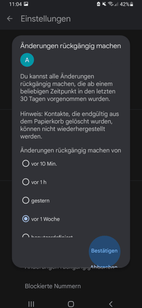 Rückgängig über die Google Konto App machen
