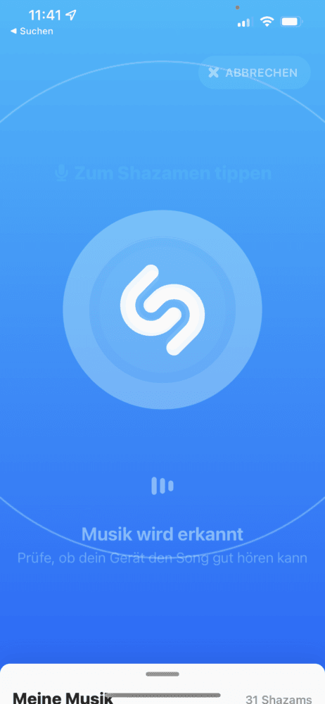 Musik erkennen lassen von der App