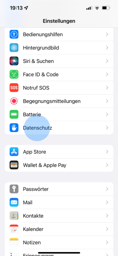 Einstellungen des iPhones öffnen
