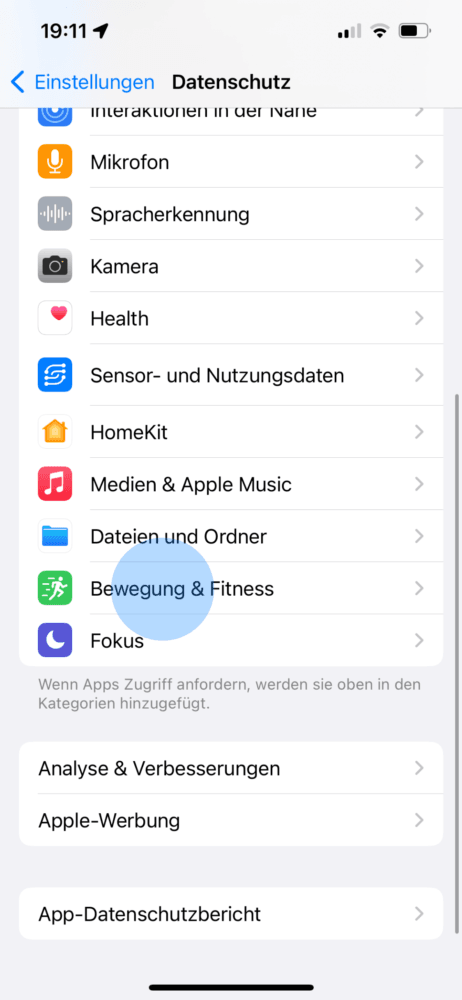 In den Einstellungen den Schrittzähler am iPhone einschalten