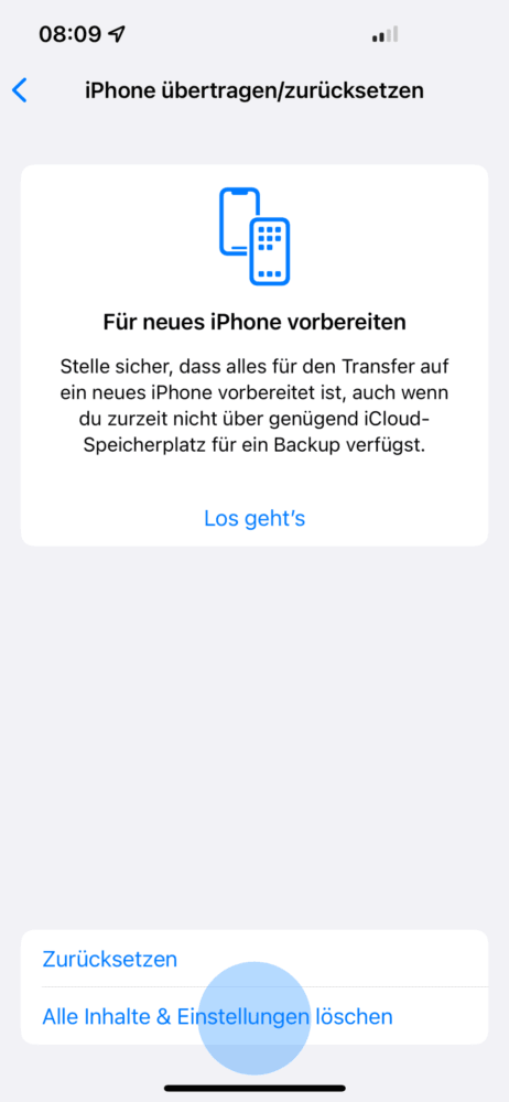 Handy Inhalte löschen
