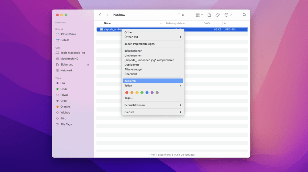 Bilder kopieren per Finder