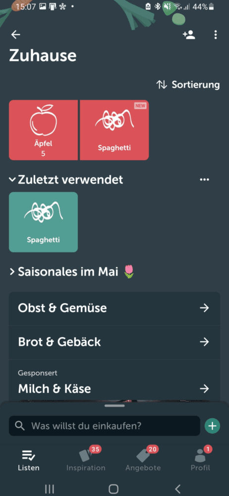 Einkaufszettel App Obst hinzufügen