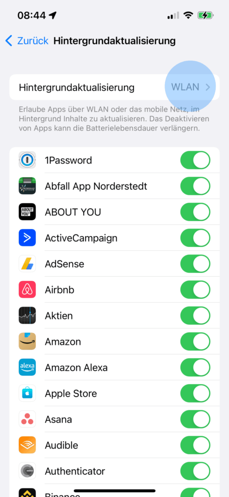 Hintergrundaktualisierung iPhone deaktivieren