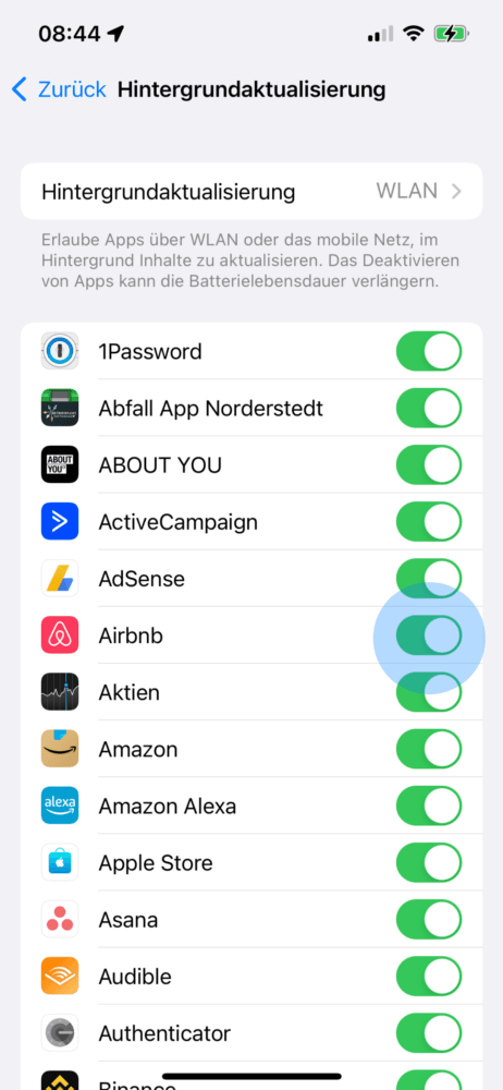 Updates im Hintergrund für bestimmte Apps deaktivieren