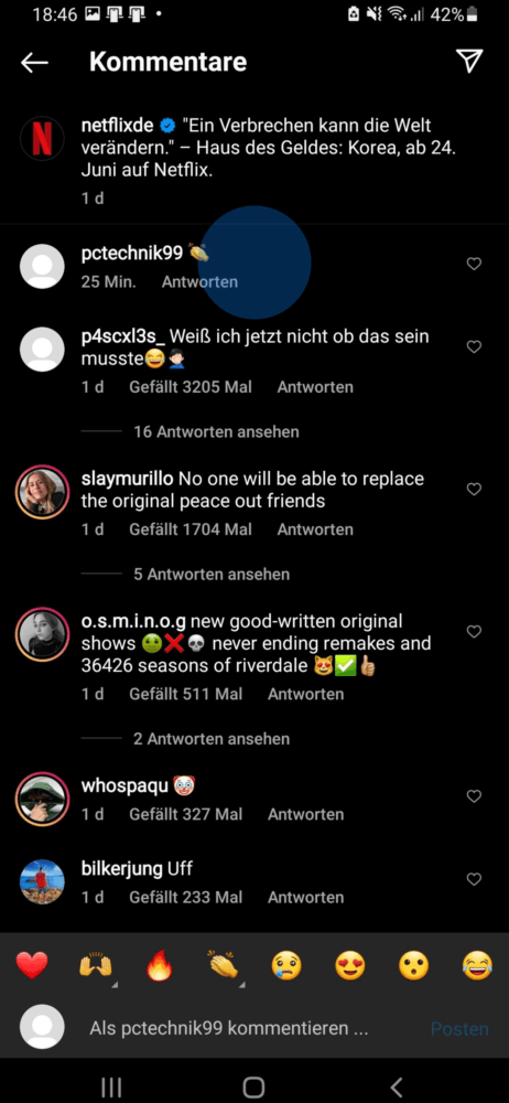 Eigenen Instagram Kommentar löschen am Handy